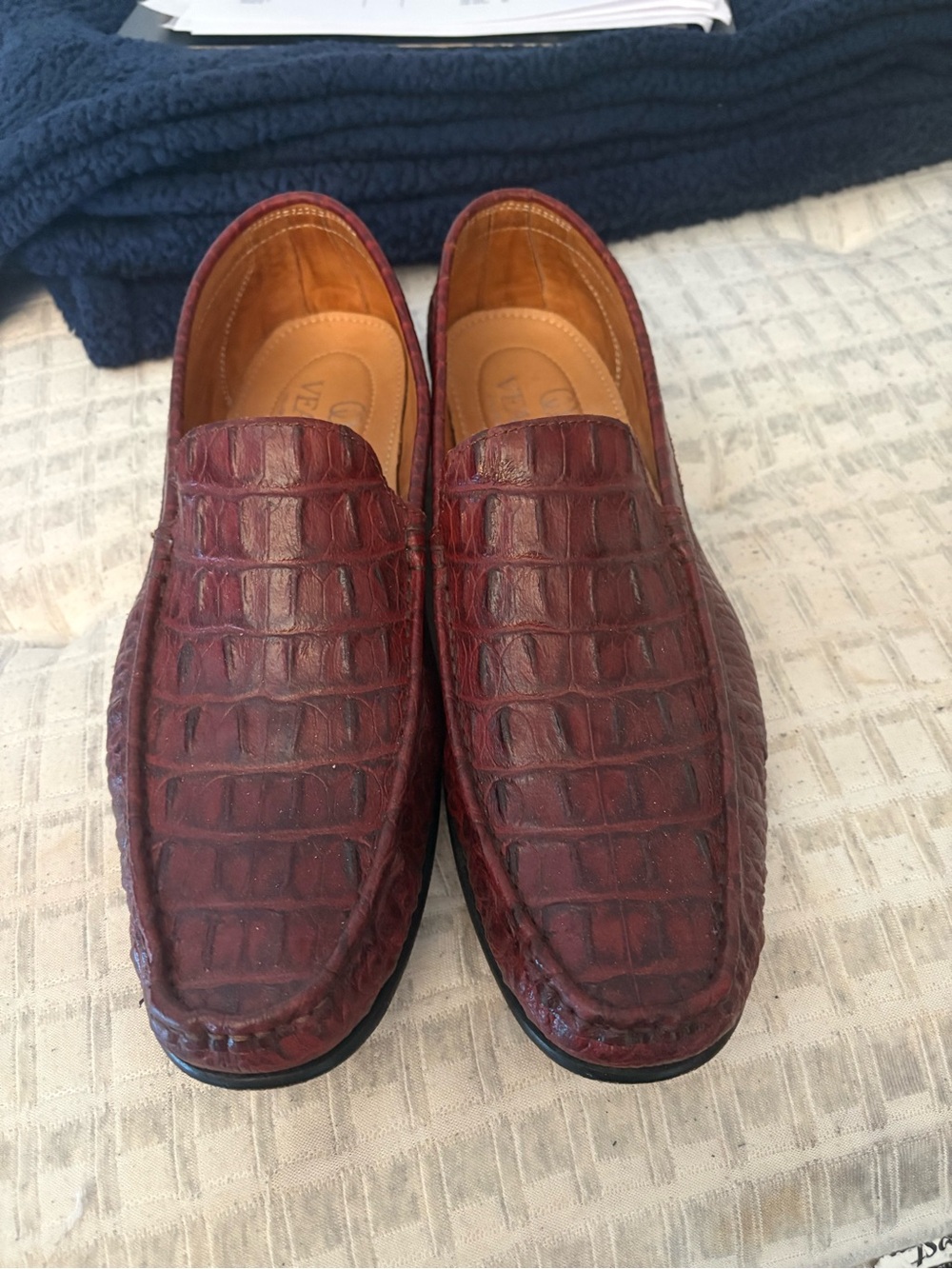 Croc-Embossed Slip-On Loafers in Deep Burgundy